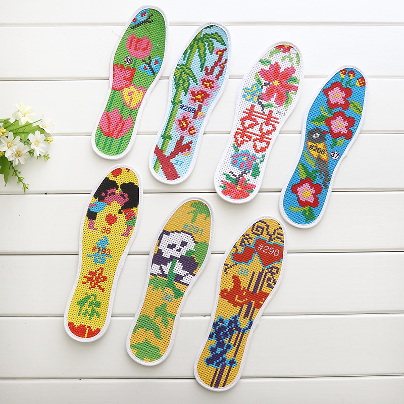 Cloud Factory Direct sales of cross-stitch pinhole embroidered insoles, pure cotton, non-fading, precise pinhole insoles details Picture