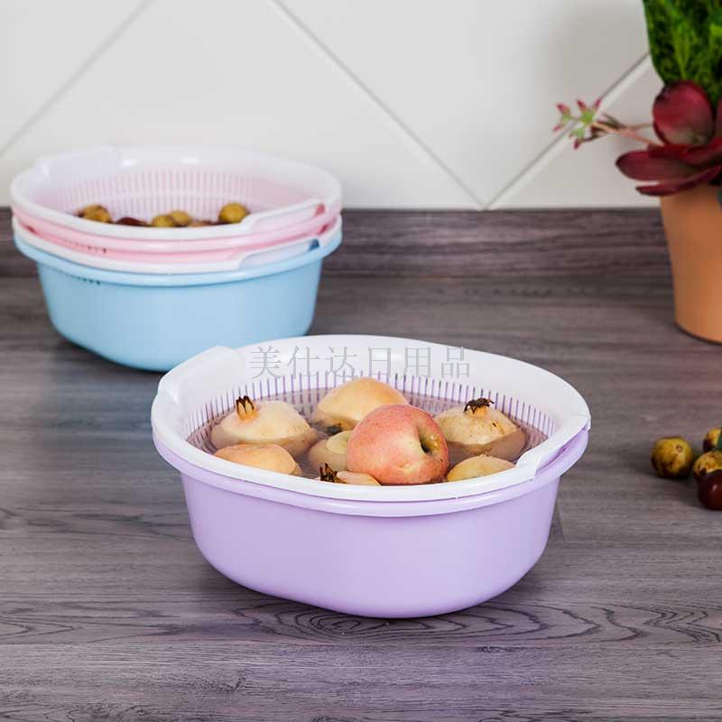 椭圆形双层沥水筐 蛋形沥水箩 沥水篮 双层沥水筐产品图