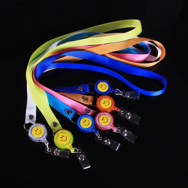 Telescopic smiley face hanging rope easy to pull buckle work card chest card cover id card cover exhibition card hanging rope custom thumbnail