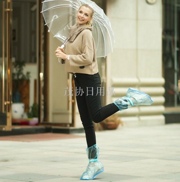 pvc彩色新款户外旅游防滑雨鞋套 防水加厚雨靴套 绑带高帮长款