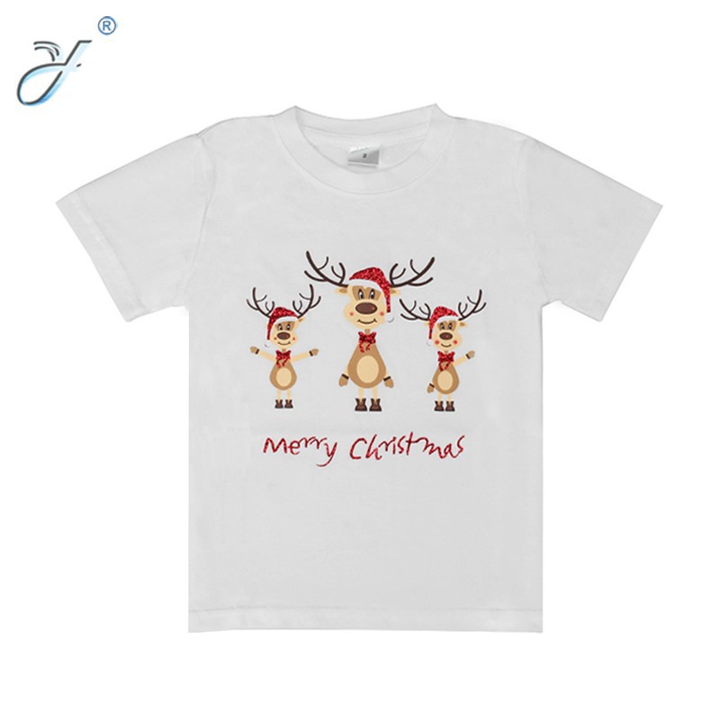 Summer New Children's Cotton Short-Sleeved Cartoon Cute Reindeer Print Christmas T-Shirt Advertising Shirt Group Clothing Application Scenario