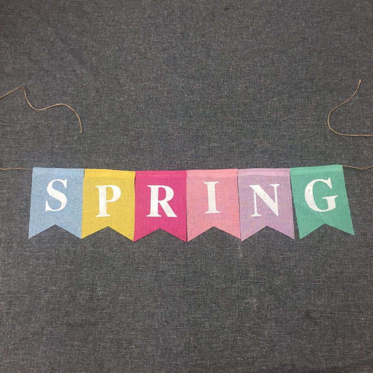 麻布拉旗 仿麻燕尾吊旗 春天来了SPRING彩色拉旗批发细节图