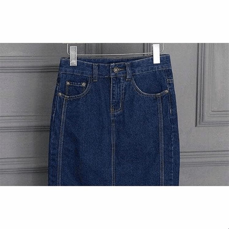 2018 new retro high-waisted backslit body-hugging skirt, denim mid-length skirt and one-step skirt Specification image