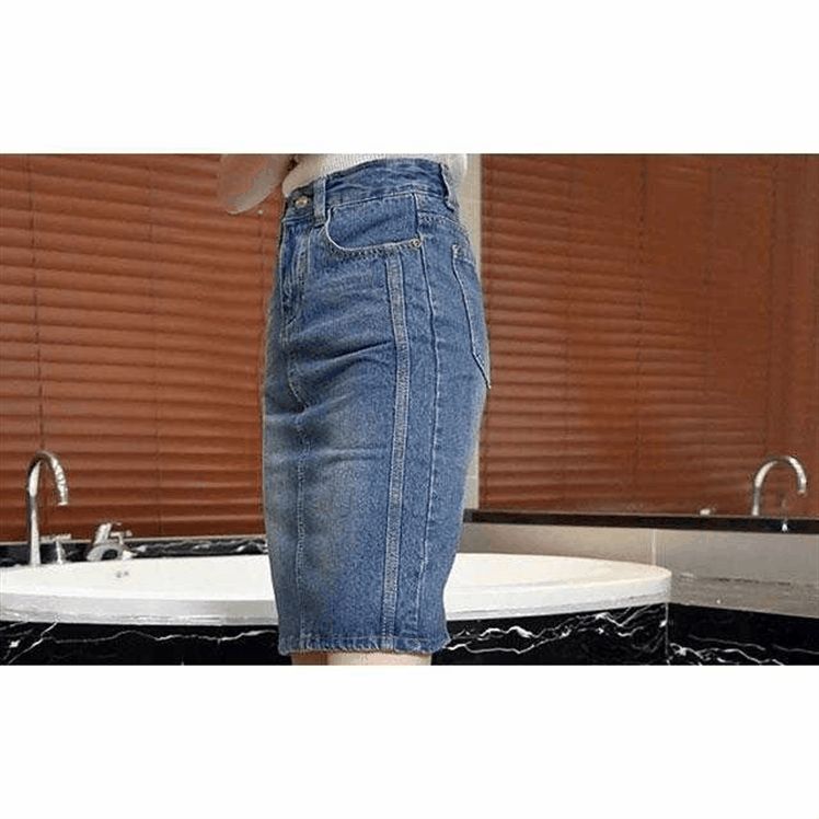 2018 new retro high-waisted backslit body-hugging skirt, denim mid-length skirt and one-step skirt