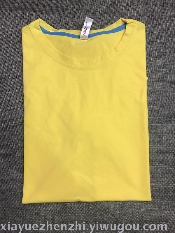Custom-made multi-color round-neck short-sleeved Lycra cotton men's T-shirts, couple cultural T-shirts, class uniforms, produced by Xia Yue Knitting details Picture