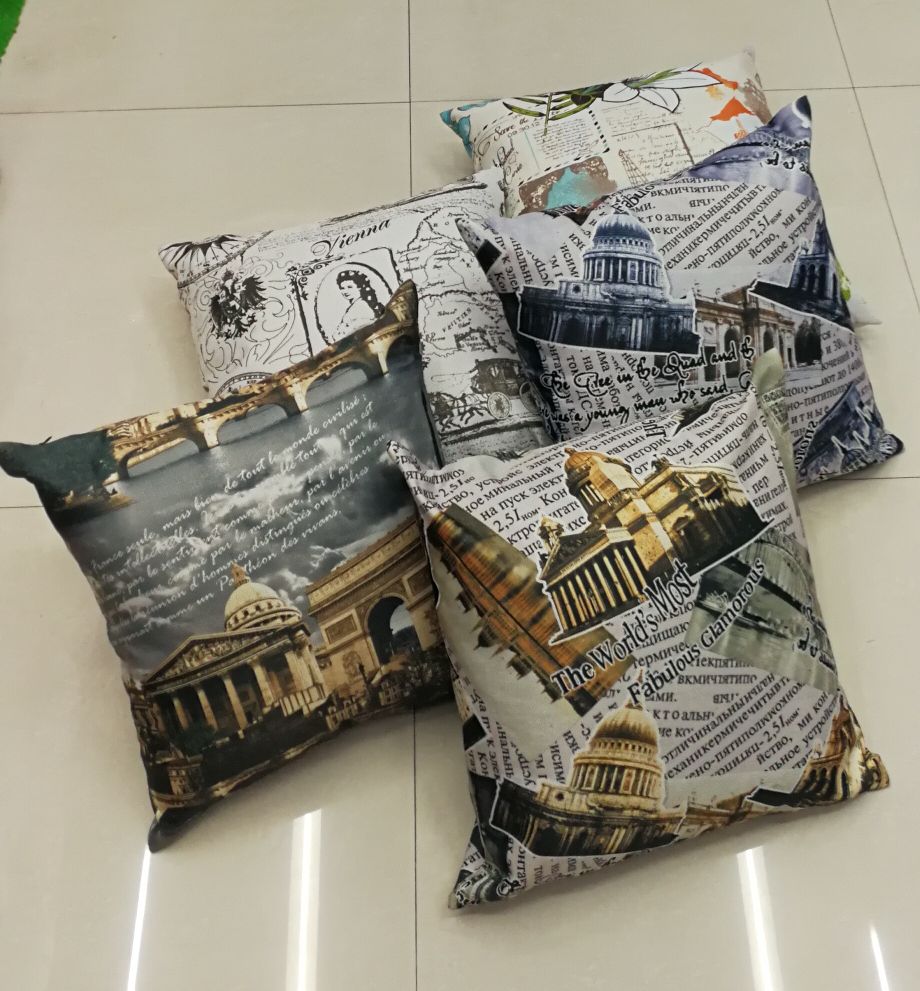 Retro architectural castle, English letter queen, bamboo joint linen composite double-sided printed sofa, car throw pillow cushion cover