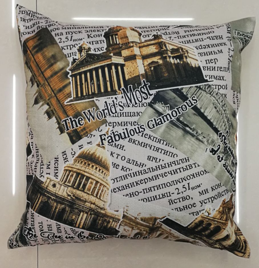 Retro architectural castle, English letter queen, bamboo joint linen composite double-sided printed sofa, car throw pillow cushion cover details Picture