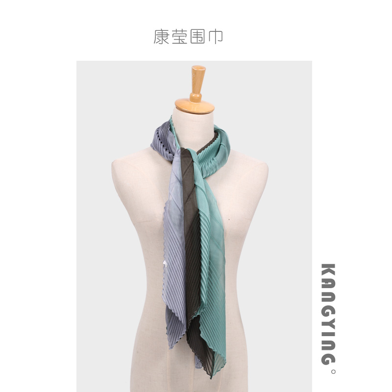 Kangying Fashion New Chiffon Fold Silk Scarf Travel Leisure Decoration Three Color Pressure Zou Silk Scarf Matching Color Small Scarf Application Scenario