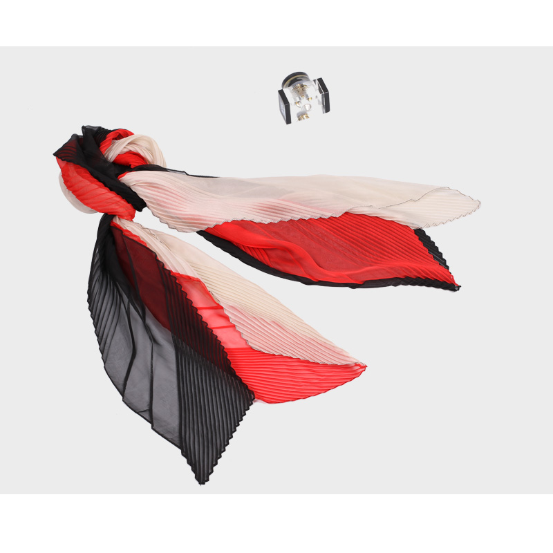 Kangying Fashion New Chiffon Fold Silk Scarf Travel Leisure Decoration Three Color Pressure Zou Silk Scarf Matching Color Small Scarf