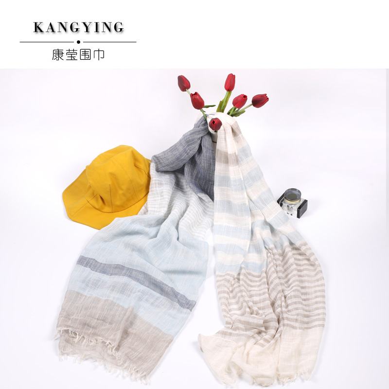 欧美时尚新款围巾休闲旅游百搭散须条纹防嗮丝巾定制