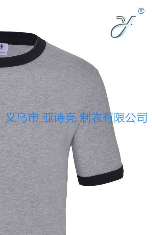 义乌好货厂家供应休闲纯棉两色圆领短袖撞色男式T恤DIY定制细节图