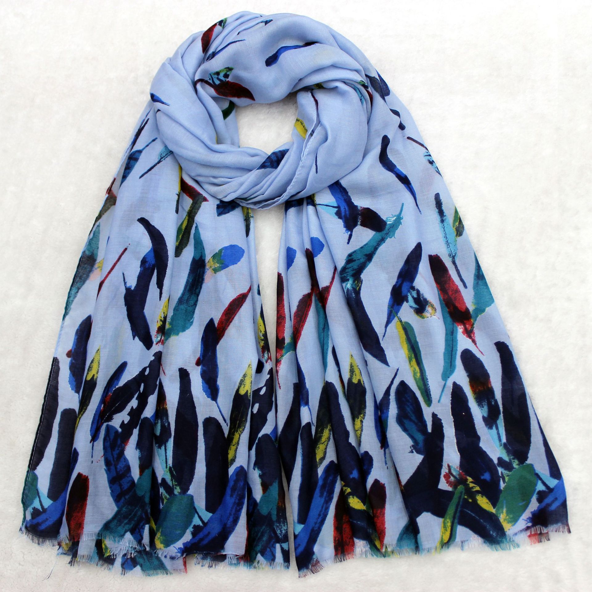 New scarf satin cotton print scarf wholesale colorful feather print scarf print shawl