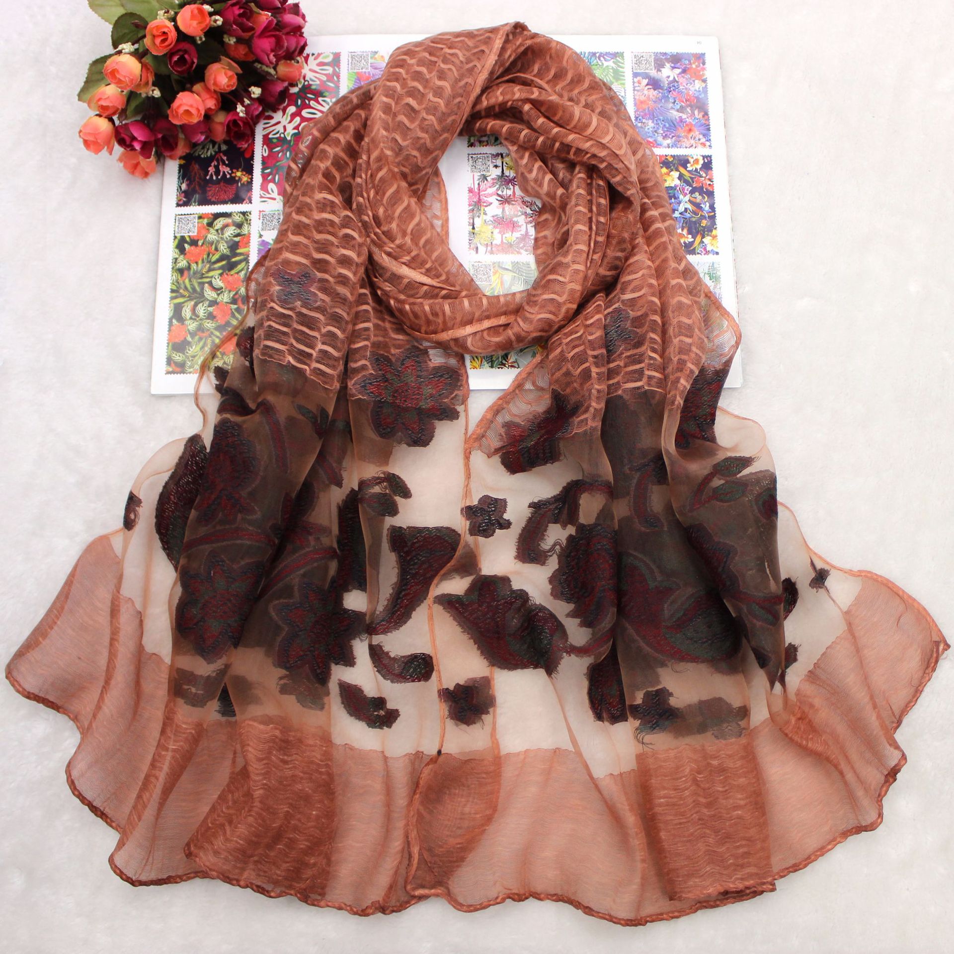 New scarves imitate silk cut flowers scarf shawl dirty dyed chain imitate silk scarves