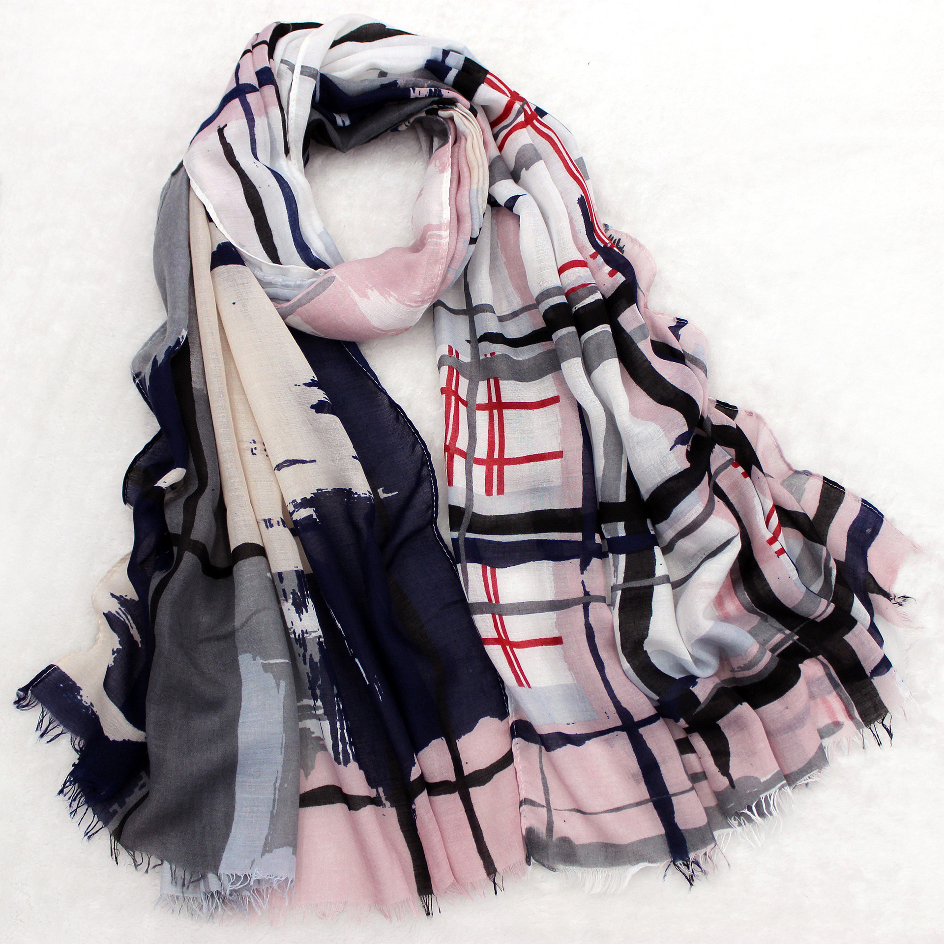 New scarf satin cotton print scarf wholesale Graffiti map plaid print scarf print shawl