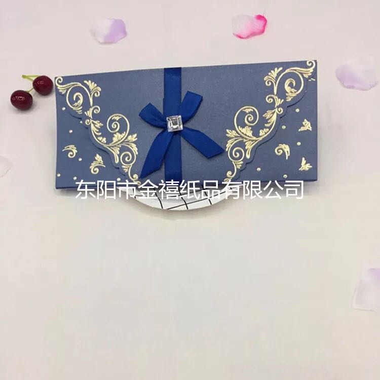 Customized wholesale of high-end diamond-encrusted wedding invitations and banquet invitations with exquisite bows in European and American styles details Picture