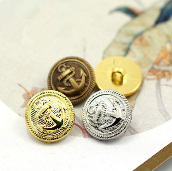 Factory direct sales of British retro crown large coat buttons, eco-friendly plastic electroplated sea anchor buttons, windbreaker and overcoat buttons Application Scenario