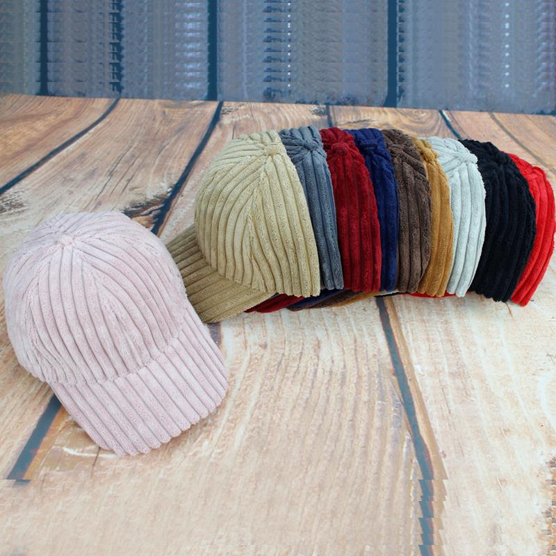 South Korea Light Plate Thick Corduroy Curved Brim Baseball Hat Female Autumn And Winter Striped Cap Hipster Everything With Solid Color Hip Hop Hat details Picture