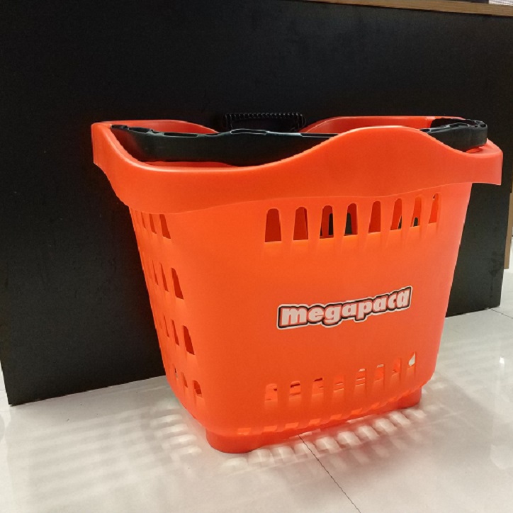 Supermarket shopping basket Plastic basket two-wheel pull rod Apple handle shopping basket 55L full figure