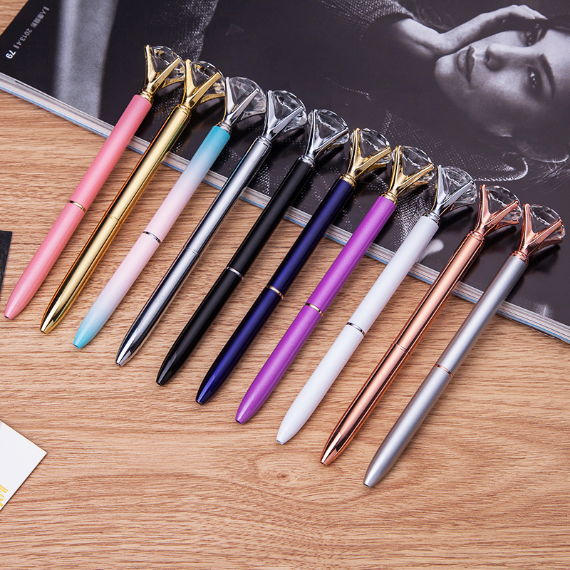 Factory direct sales of large diamond pens, business office metal pens, creative bullet heads, multi-color rotating ballpoint pens
