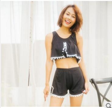 比基尼分体三件套泳衣女裙式聚拢胸平角泳装