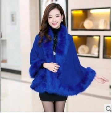Europe and the United States coat Autumn and winter knitted cape cape cape cape mid-length fur knitted cape for women