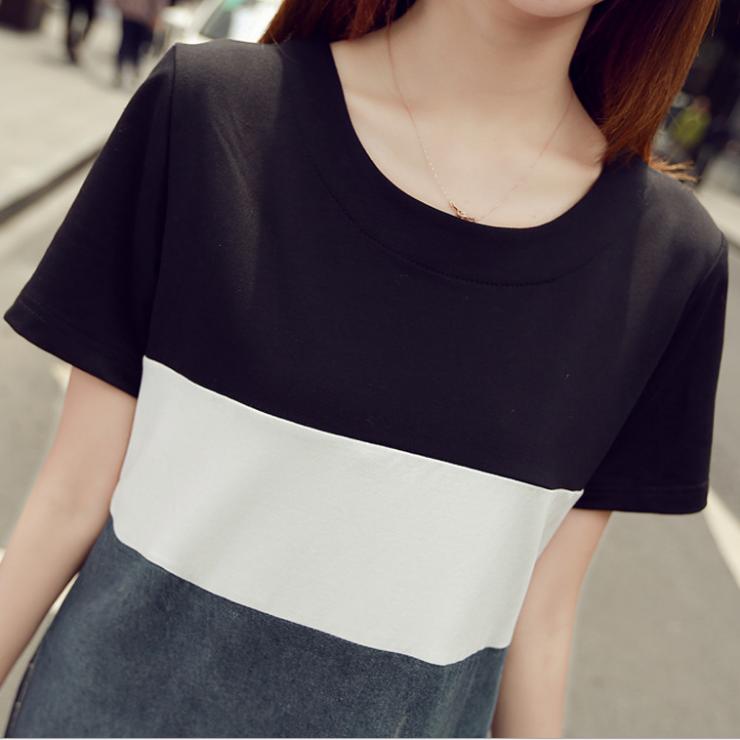 2018 summer new Korean black and white patchwork slim denim dress details Picture