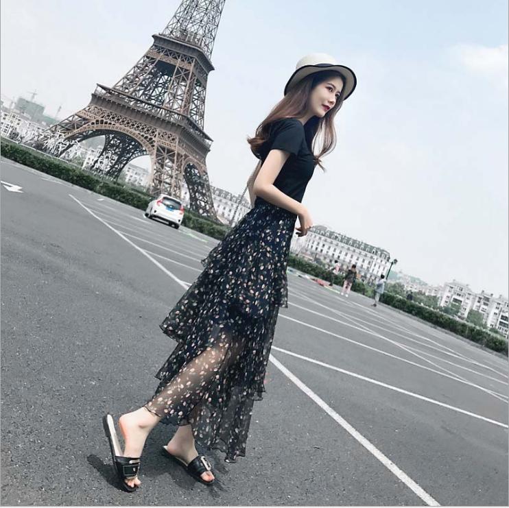Floral chiffon long dress Summer 2018 New Fashion two-piece set for women Korean style Specification image