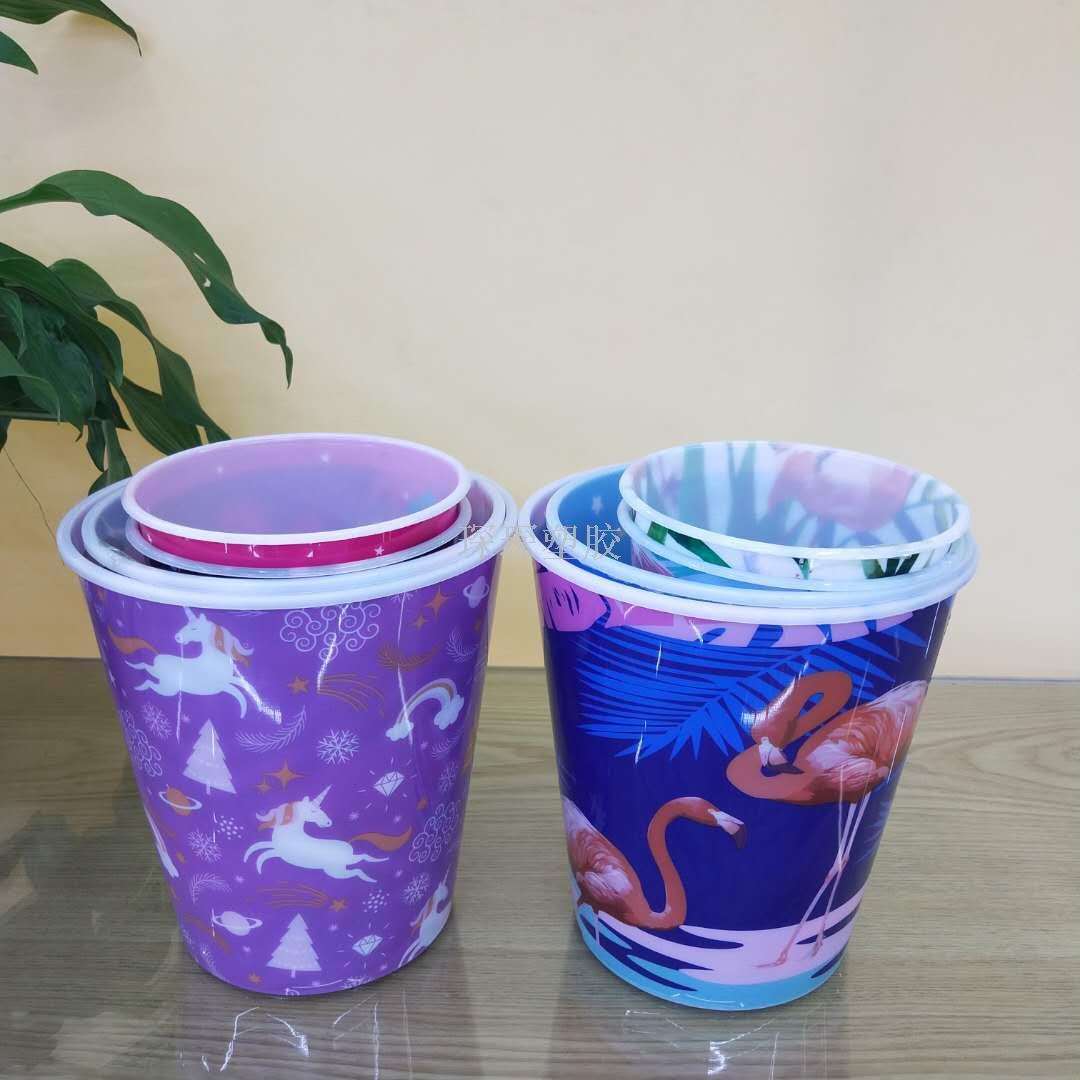 塑料桶多用爆米花桶 独角兽火烈鸟图案多用桶