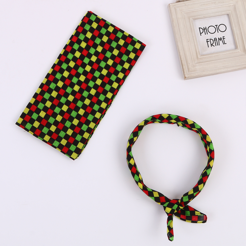 Pure cotton colored checkered outdoor sports headscarf, cycling sweat-absorbing square towel, hair band Specification image