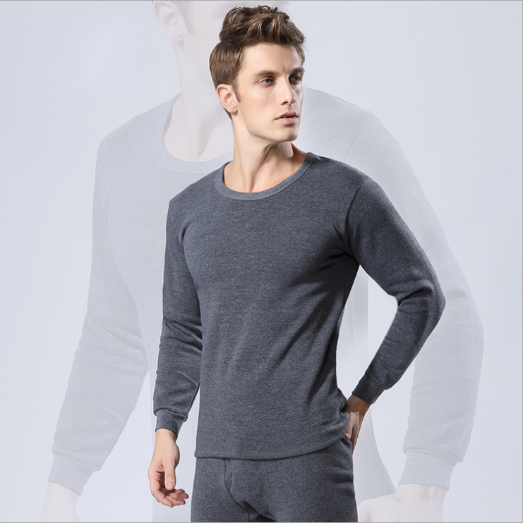 Hot-selling autumn and winter clothing and long Johns set, solid color round-neck men's and women's thickened and fleece thermal underwear set details Picture