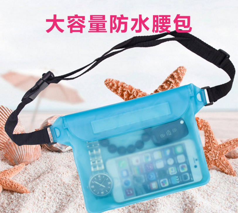 Drift phone waterproof bag, transparent PVC with three sealing strips, waterproof bag, swimming beach waterproof waist bag, touchable