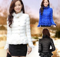 Women's thick warm candy down padded jacket padded jacket short ruffled padded jacket