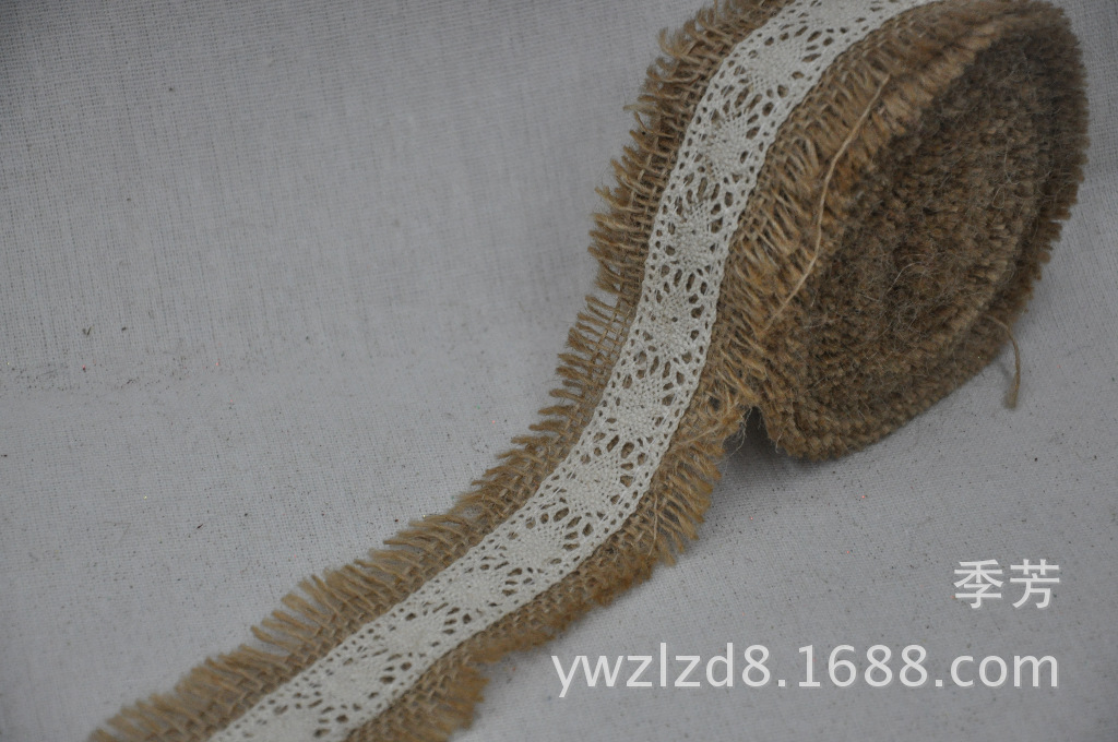 厂家直销定做毛边黄麻制多色麻布条卷麻织品蕾丝绳DIY手工辅料产品图