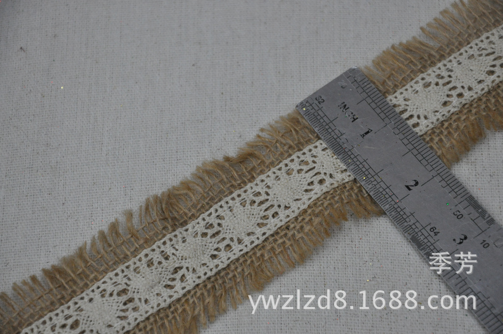 厂家直销定做毛边黄麻制多色麻布条卷麻织品蕾丝绳DIY手工辅料细节图