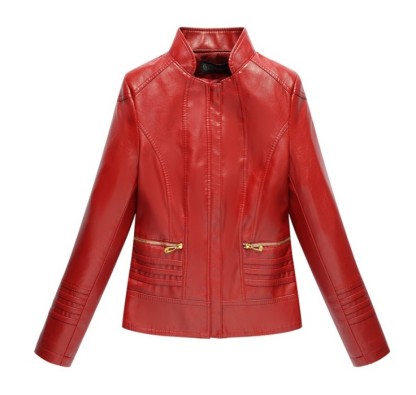 Middle-aged and elderly leather jacket Women's jacket motorcycle jacket Chinese stand collar