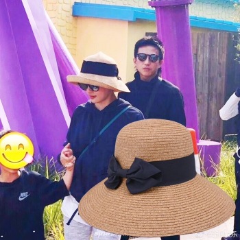 孙俪同款折叠草帽女户外休闲百搭大檐太阳帽夏季沙滩度假蝴蝶结帽