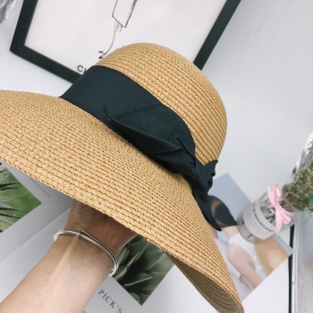 Large bow foldable flanged visor long hat big hat hat Sun Li the same straw hat micro business explosion thumbnail
