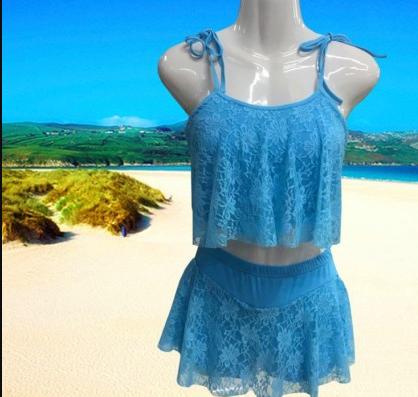Women's two-piece swimsuit lace flat Angle small fresh thin hot spring swimsuit family swimsuit