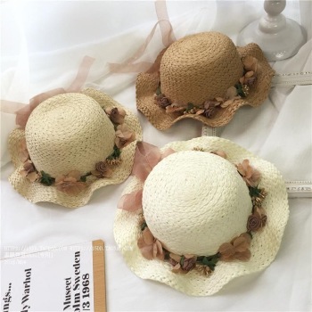 Korean version of the wave brim flower straw hat parent-child summer sun hat beach cool hat children's sun hat tide thumbnail