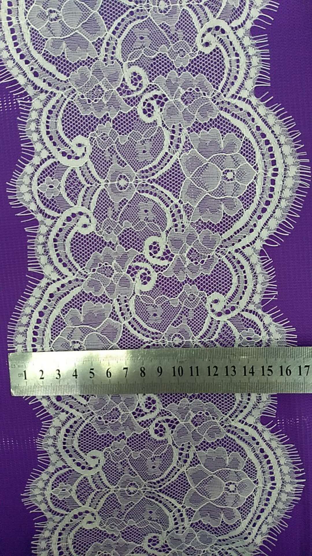 Fujian Longxing Lace Factory offers direct sales of professional warp knitted eyelash lace 17 cm. Product number: YS288 details Picture
