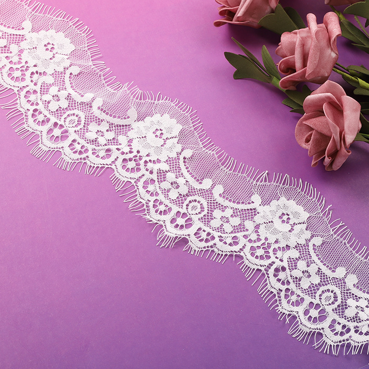 Fujian Longxing Lace Factory Direct Sales Professional warp knitted elastic wide edge 8 cm eyelashes. Product Number: 027