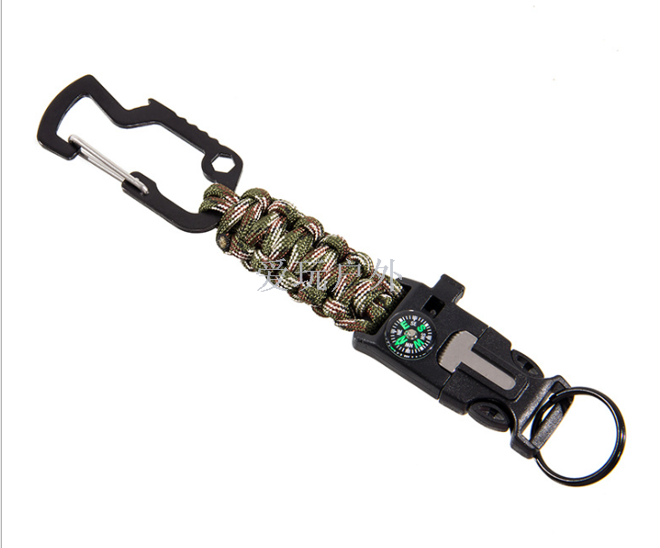 户外用品热卖七芯伞绳登山求生钥匙链 户外手工编织指南针钥匙扣细节图