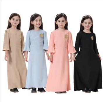 Muslim seven-quarter sleeve girls' dress Arab girls' abaya AliExpress