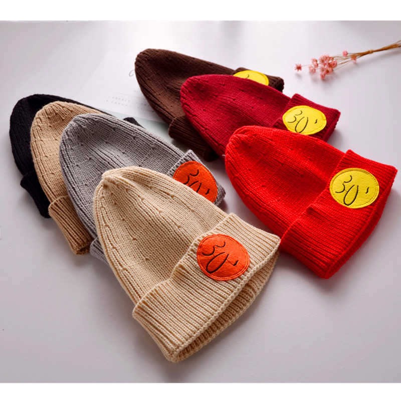 Autumn winter new style hat lovely long nose smiling face embroidery label children wool wool hat baby cover head hat wool hat