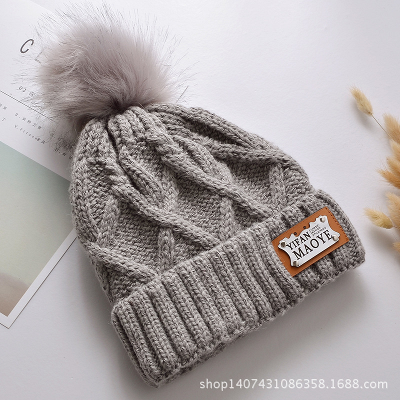 Ladies' autumn and winter Korean-style rabbit fur trendy warm fleece label woolen knitted hat, fleece thickened woolen hat Specification image