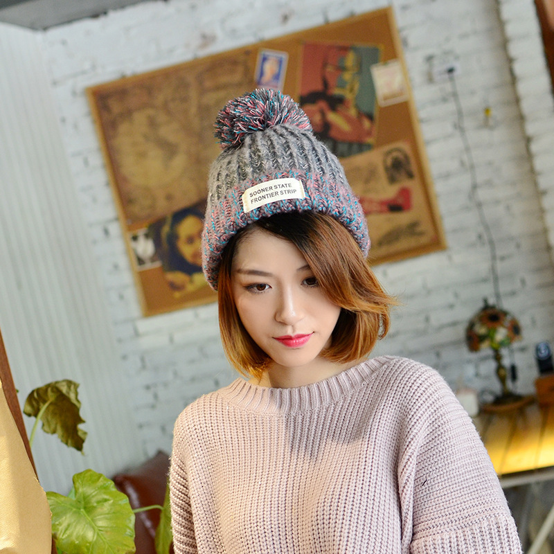 【 Cat Brother Knitting 】 Parent-child adult patch mixed color ball wool hat, thickened warm knitted hat with fleece