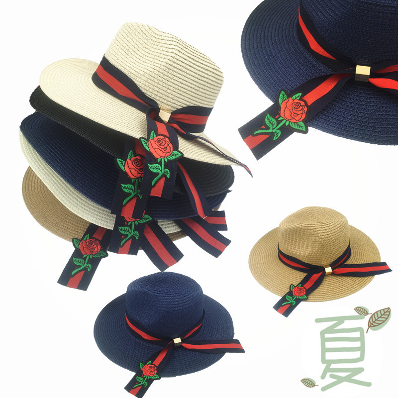 2017 new retro personality rose hat sunblock sunshade beach sun hat holiday travel straw hat fisherman hat thumbnail