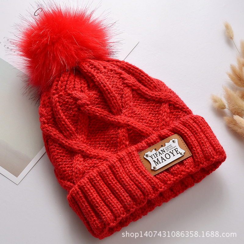 Ladies' autumn and winter Korean-style rabbit fur trendy warm fleece label woolen knitted hat, fleece thickened woolen hat Application Scenario