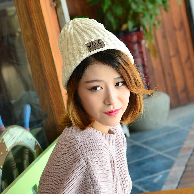 2017 New style of women's autumn and winter color-matched warm outdoor Korean-style fashionable patchwork knitted hat and woolen hat trendy brand Specification image