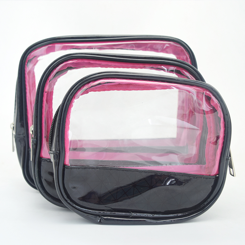 Waterproof fine checkered PVC cosmetic bag, toiletry bag and clutch bag, three-piece set, large-capacity summer storage bag details Picture